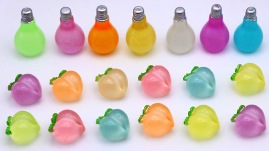 【N48】Pastel Fruit Party - Luminous Resin Display Decoration, Glow in the Dark, Home Decoration, Bulb & Peach, Mix Color