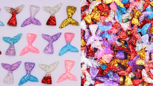 【N54】Mermaid Tail Love - Resin Cabochons, with Sequins, , Mermaid Tail, Mixed Color,