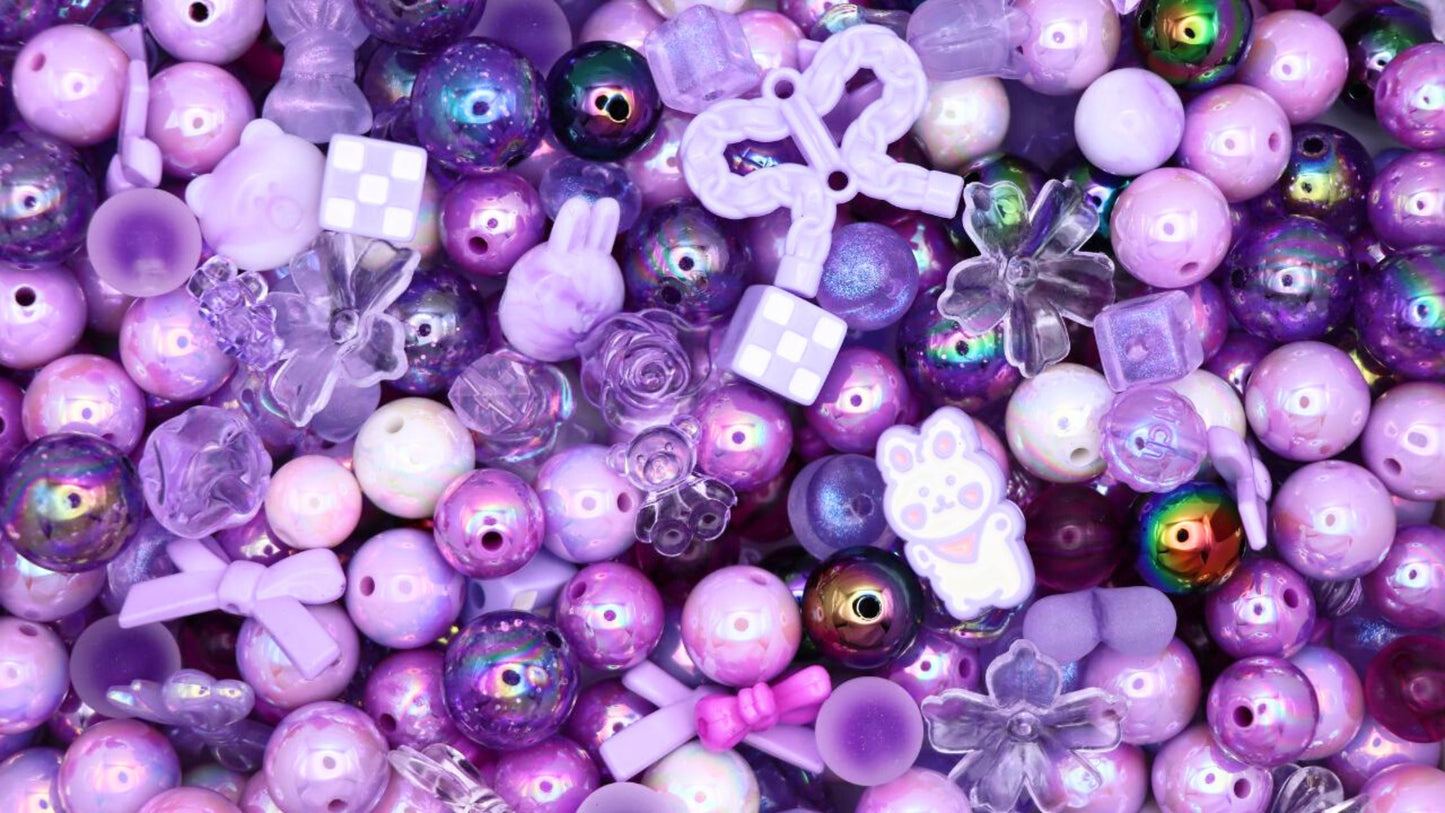 【N32】Fancy Purple - large acrylic lilac purple beads, jewellery craft making beads for pens, bead pen, keyrings