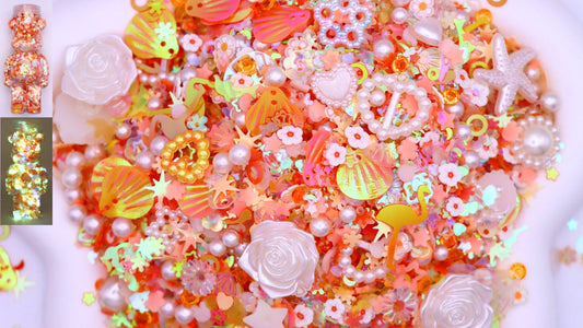 【N145】Orange - Luminous manicure glitter mixed with imitation pearl super shiny