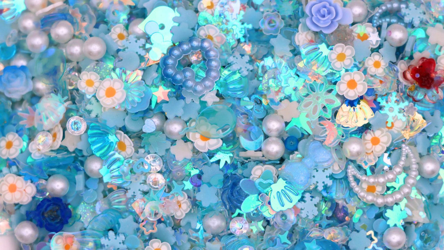 【N144】Blue - Luminous manicure glitter mixed with imitation pearl super shiny & Diy