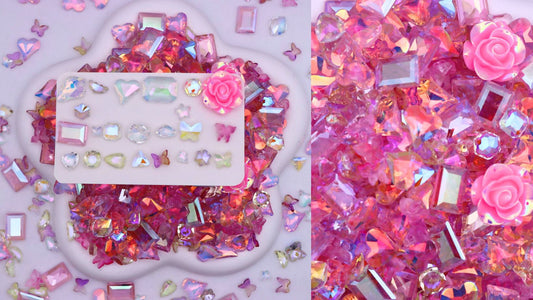 【N111】Pink Paradise -K9 Crystal Clear Pointy Bottom Mixed Shape Nail Art Rhinestones, Transparent Matte, Super Shiny Nail Decorations DIY Nail Charms Nail Gems Nail Supplies