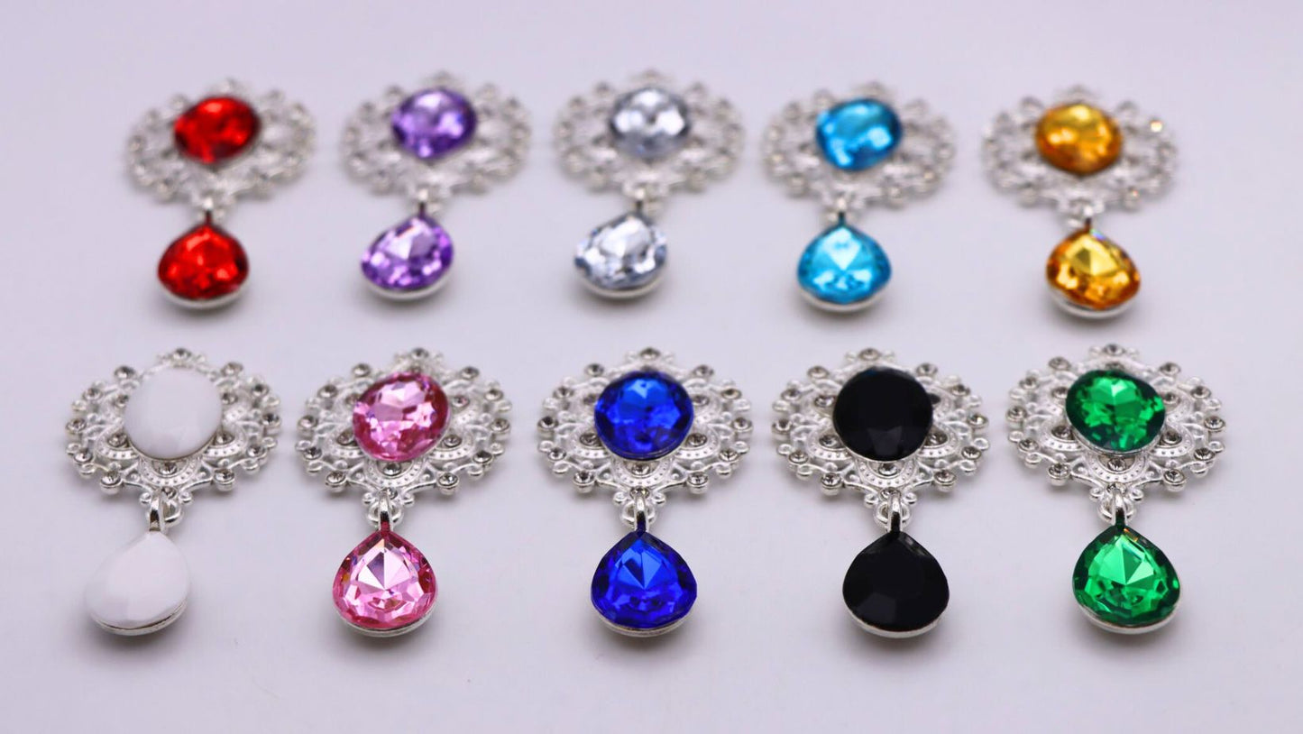 【N164】Royal DIY Jewelry Charm with box, Flat Back Cabochons, with Acrylic Rhinestones, Oval and Teardrop, Silver Color Plated, Faceted, Mixed Color,